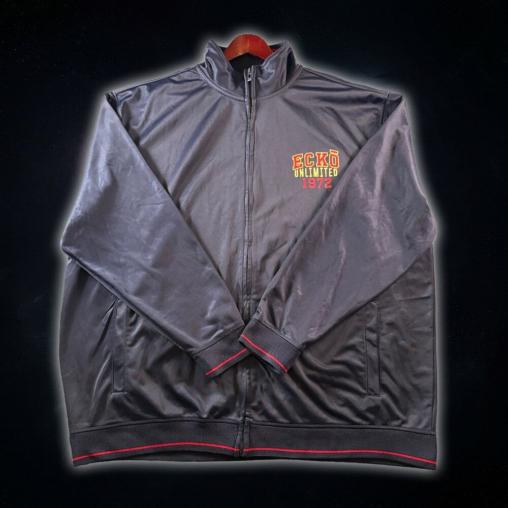 Ecko Unlimited 1972 Full Zip Mock Neck Blue Graphic Print Logo Sweater Men's 3XB